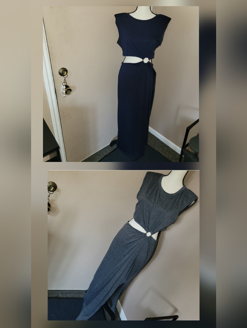 Charcoal Gray Or Navy Cutout Maxi Dress